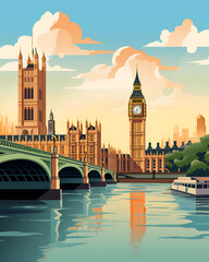 Watercolor London Britain Painting Illustration Artwork - England Big Ben Travel Coastal Print - Tourism Westminster Houses of Parliament British UK Oil Painting