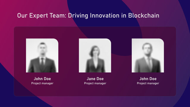 Our expert team web page with member avatars for business presentation or landing page on dark blue background. Website page template.