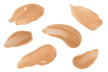Set of smears of foundation cream isolated on a transparent background.