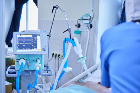 modern ventilator in operating room, selective focus