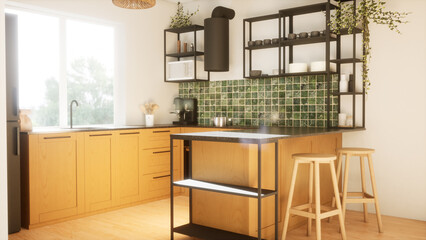 a modern and spacious kitchen. 3D render