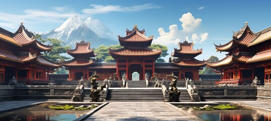 Chinese Buddhist temple. Generative AI technology.