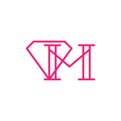 initial Letter M Diamond Logo Concept icon sign symbol Element Design Line Art Style. Jewellery, Jewelry, Gem Logotype. Vector illustration template