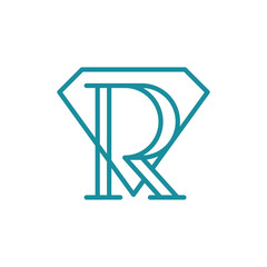 initial Letter R Diamond Logo Concept icon sign symbol Element Design Line Art Style. Jewellery, Jewelry, Gem Logotype. Vector illustration template