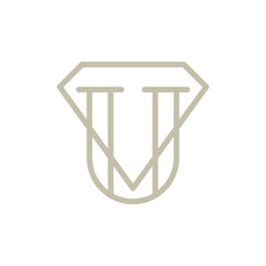 initial Letter U Diamond Logo Concept icon sign symbol Element Design Line Art Style. Jewellery, Jewelry, Gem Logotype. Vector illustration template