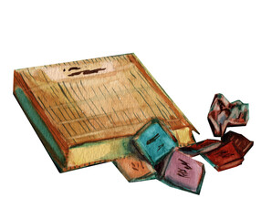 Watercolor chocolate box with few chocolate candies