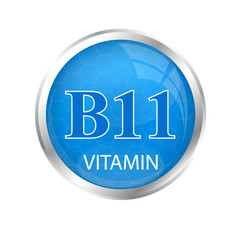 Vitamin B11 icon structure blue substance. Personal care, beauty. Medicine health symbol of thiamine. Drug business concept. complex with chemical formula. Cut out PNG.	