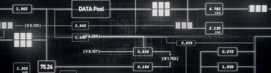 Node tree. Industry switch board with signal lights. Digital, data, blocks, switches, connections, technology. Control center concept. 3D illustration
