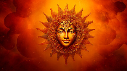 Sun God  Surya, solar deity in Hinduism. Pongal, Makara Sankaranti - Hindu festival. - obrazy, fototapety, plakaty