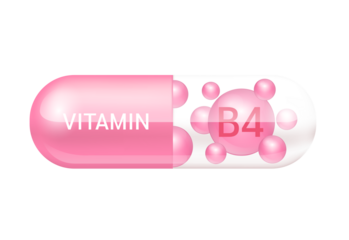 Capsule vitamin B4 structure pink and white It's transparent and vitamin pill is on inside. Cut out PNG. Beauty concept. Personal care. transparent capsule pill. Drug business	