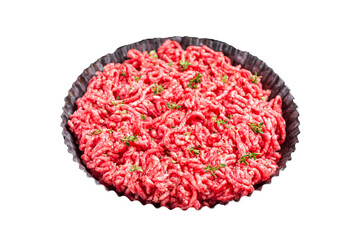 Raw Minced beef and pork meat for a burger patty or meatballs.  Transparent background. Isolated.