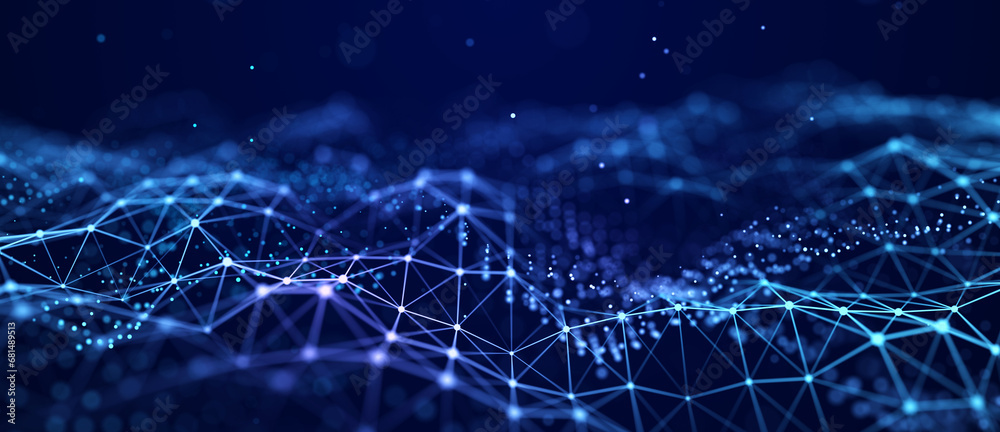 Leinwandbilder Corrupted network or connection. Abstract digital background of points and lines. Glowing plexus. Big data. Abstract technology science background. 3d rendering
