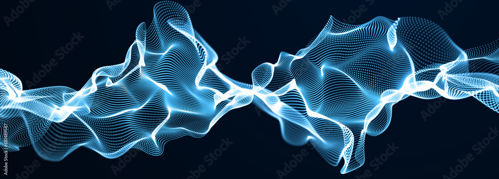 Fototapete Abstract background of points. Wave of cyber particles. Big data stream. 3d rendering