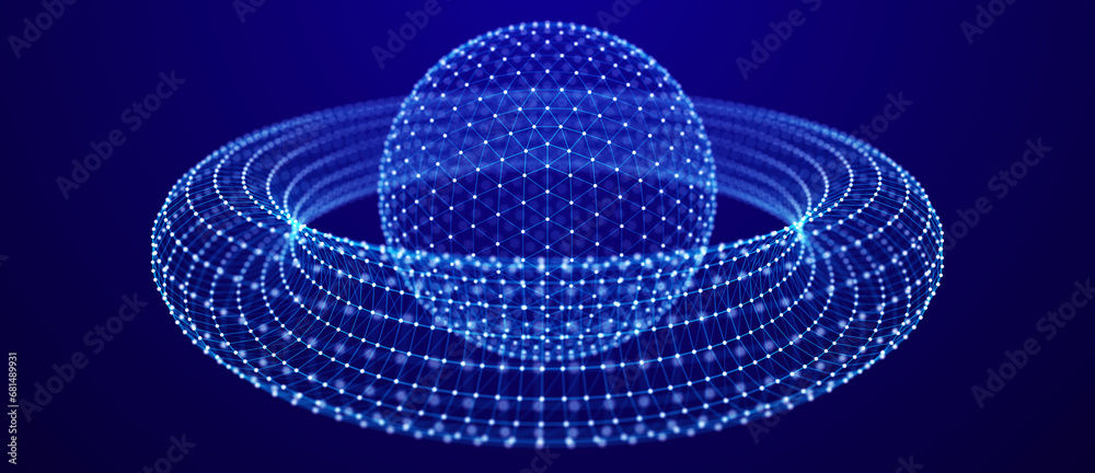 Leinwandbilder Sphere of particles and lines. Futuristic digital technology. Network or connection. Abstract background of points and lines. Big data. Science background. 3d rendering