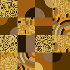 Bauhaus style Klimt, abstract, geometric background. Design bauhaus minimal geometric style with geometry figures and shapes circle, triangle. squares. - 681490194