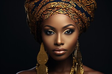 African Beauty Woman Adorned With Gold Jewelry Photorealism