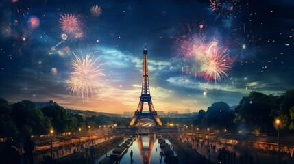 eiffel tower at night - Powered by Adobe
