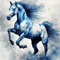 Obraz na płótnie Canvas watercolor of horse, blue and white contemporary art, detailed, high resolution