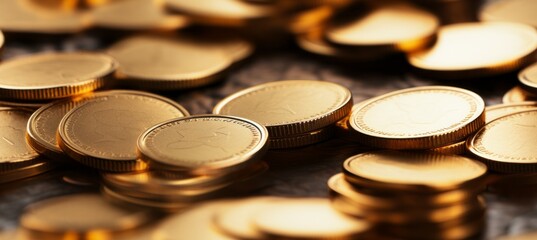 Gold coins. Finance treasure money concept.  Generative AI technology.	
 - obrazy, fototapety, plakaty