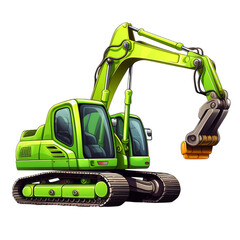 Cartoon excavator with a bright green color. AI generate illustration