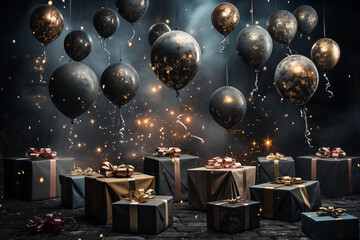 Christmas background, Christmas graphic concept, balloons and gifts