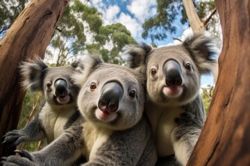 Fototapeta premium Amusing Group Of Koalas Taking Selfie