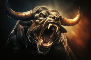 Angry Bull Trading In The Stock Market And Cryptocurrency Cryptocurrency Price Chart Of Bitcoin Displayed Photorealism
