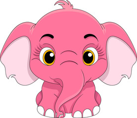 A cute pink elephant calf is sitting