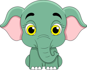 cartoon logo of a baby elephant with a cute green face