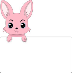 greeting card template decorated with a pink rabbit with a cute face