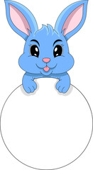 round greeting card template with blue rabbit decoration