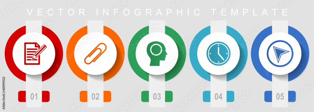 Aufkleber education flat design icon set, miscellaneous icons such as register, attach, head, clock and naviga