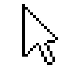 Transparent cursor line icon. Computer, mouse, arrow, hover, click, highlight, screen, , pixel style. Multicolored icon on white background.