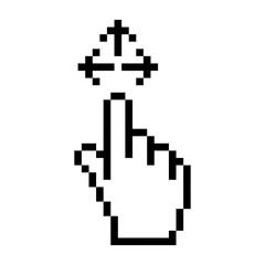 Transparent pointer with magnification line icon. Computer, mouse, arrow, hover, click, highlight, screen, pixel style. Multicolored icon on white background.