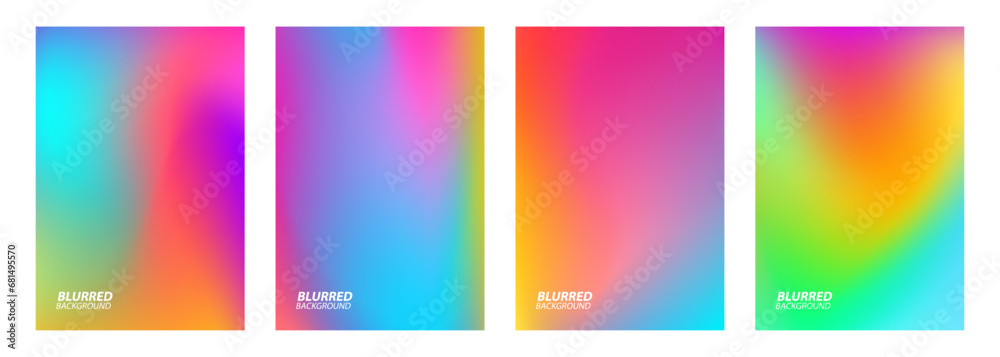 Poster set of blurred backgrounds with bright color gradients. vibrant graphic templates collection for bro