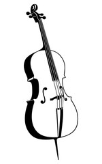 Double Bass. Music instrument icon. Outline vector clipart isolated on white. - obrazy, fototapety, plakaty