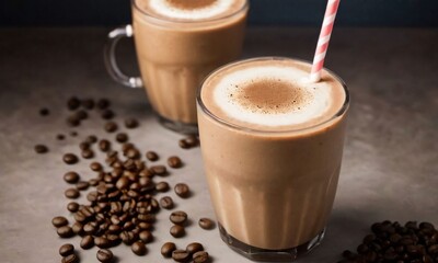 Coffee Smoothie With Cream Under Soft Lighting.
