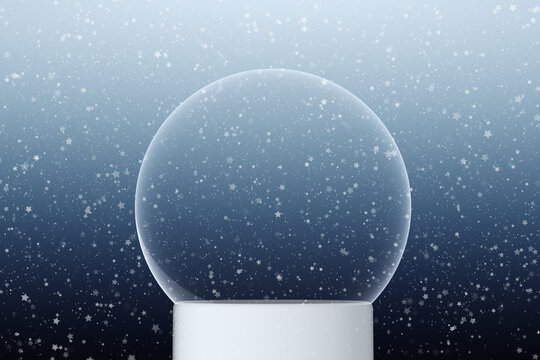  Christmas holiday empty snow globe snowball with snowflakes. Illustration.