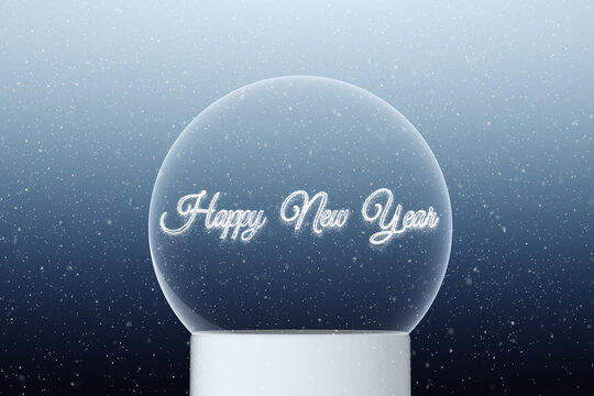 Happy New Year snow globe snowball with snowflakes. Illustration.