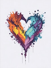 Color splash heart shape. AI generated illustration