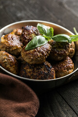 Homemade  croquettes  or patties. Fritters from minced pork. Delicious and nutritious lunch or dinner.