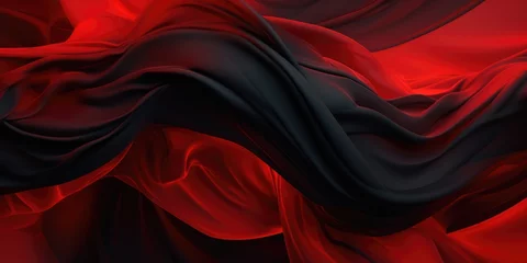 Fotobehang Banner with flying red and black silk fabric with pleats, background image © Julia Jones