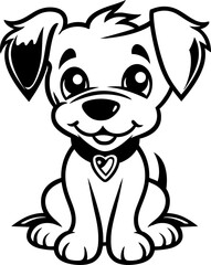Cute little dog silhouette in black color. Vector template.