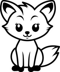 Cute little fox silhouette icon in black color. Vector template for laser cutting.