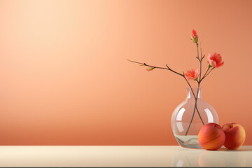 White glass vase on a peach background