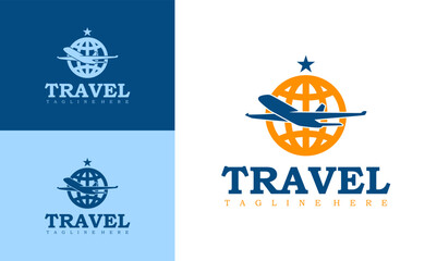Agency travel  business logo designs concept template. Plane Travel logo transport  logistics delivery. - obrazy, fototapety, plakaty