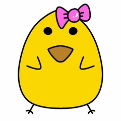 Cute little yellow cartoon baby chicken isolated on a white background