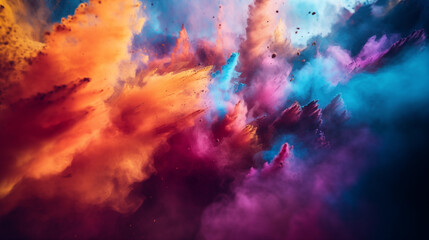 Colorful powders explosion. Abstract motion background with vibrant colors. Rainbow paint splash