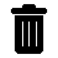 Black trash can line icon. Recycling, landfill, cleaning, container, ecology, cleanliness, dirt, pixel style. Multicolored icon on white background.