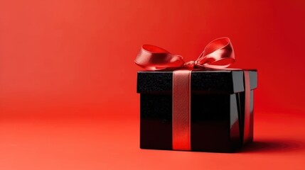 Elegant Black Gift Box with Vibrant Red Ribbon and Bow